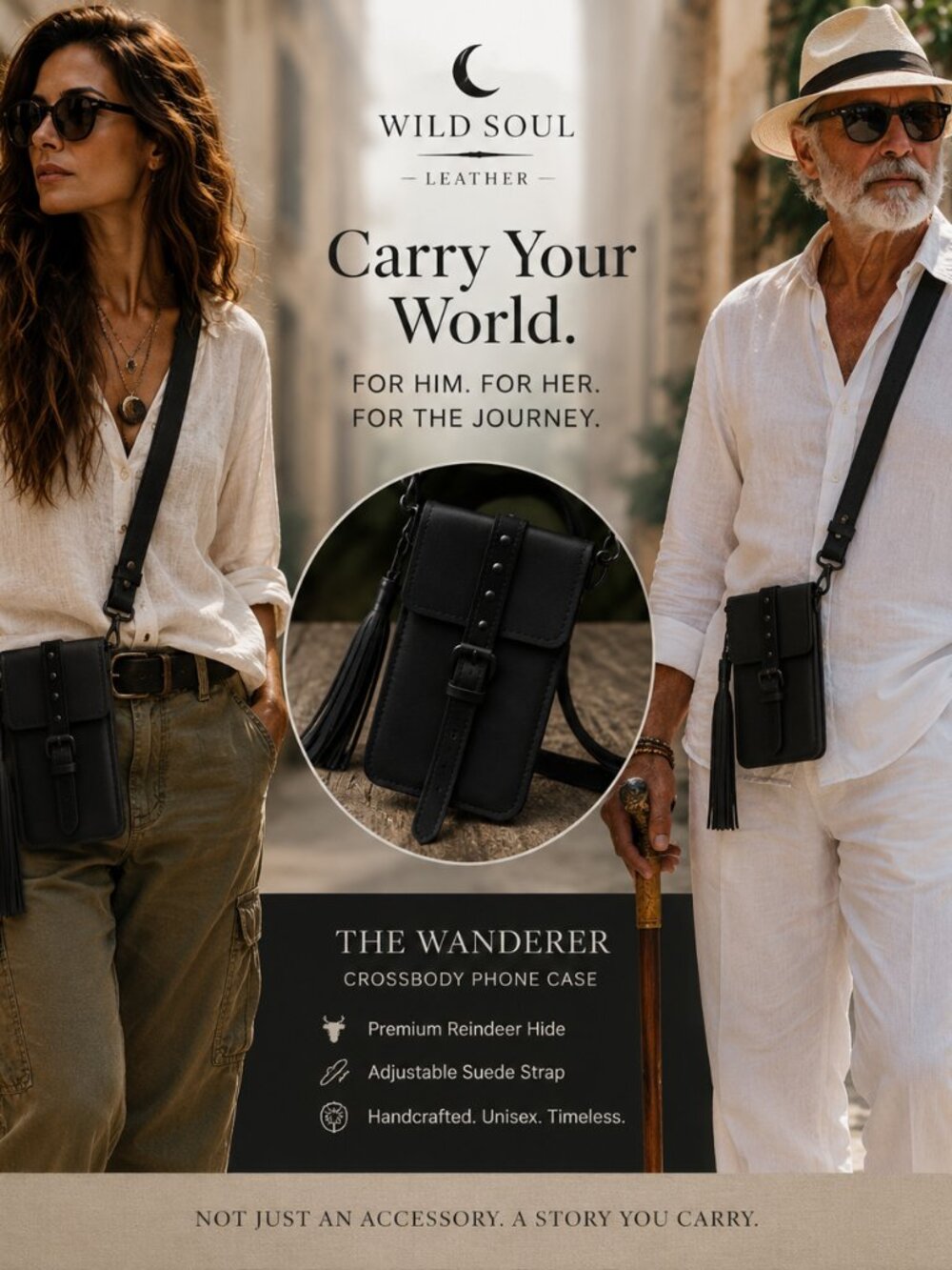 UNISEX LEATHER CROSSBODY BAG - HANDS FREE PHONE CARRY